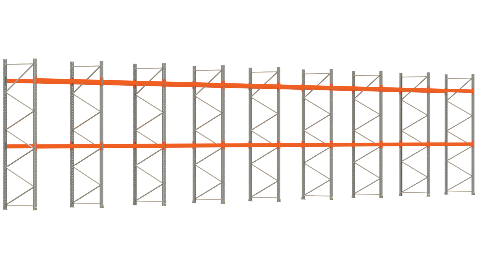 Palettenregal ARTUS - Breite 2236,5 cm - Höhe 400 cm - Tiefe 110 cm - Fachlast 2000 kg - 72 Palettenstellplätze