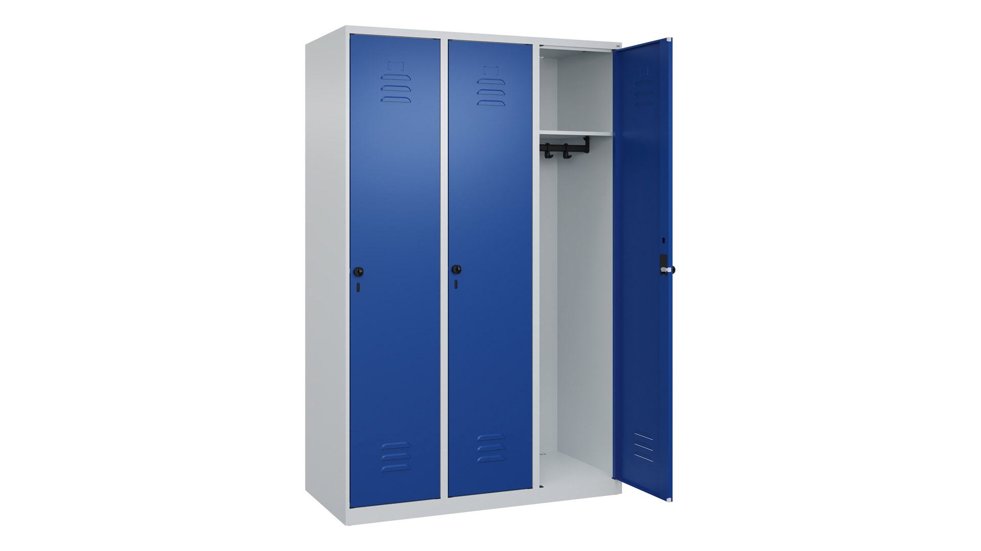 Spind - Garderobenschrank, Breite 120 cm, Höhe 185 cm, Tiefe 50 cm, 3 Abteile