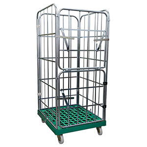 Rollbox, 4-seitig (halb abklappbare Vorderwand), Nutzhöhe 1650 mm, BxTxH 810x720x1850 mm, Bodenplatte aus HDPE, RAL 6024 verkehrsgrün