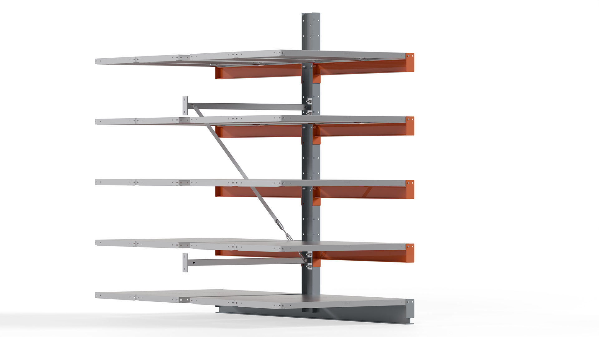 Kragarmregal KARL basic - Anbaufeld - Breite: 100 cm - Höhe: 200 cm - Tiefe: 212 cm - Traglast je Arm: 450 kg - doppelseitig