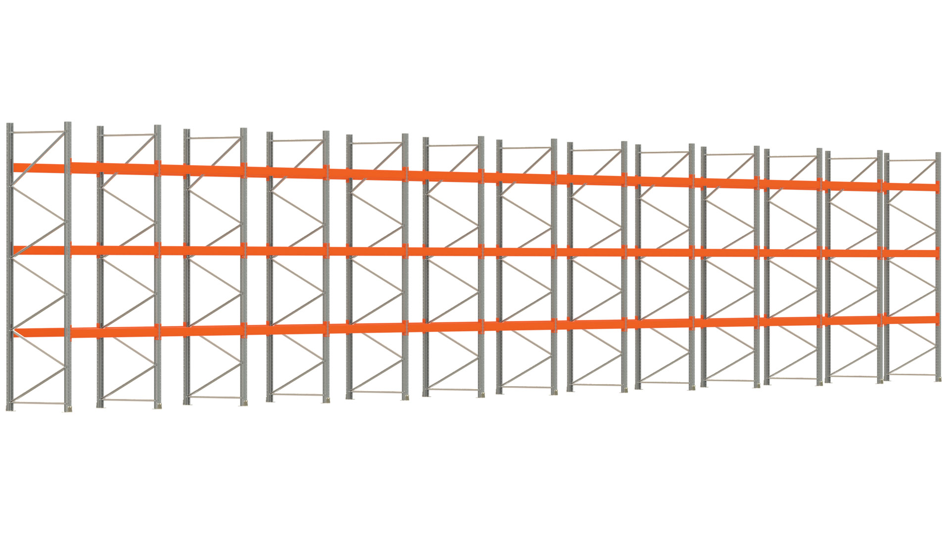 Palettenregal ARTUS - Breite 2390,5 cm - Höhe 400 cm - Tiefe 110 cm - Fachlast 3000 kg - 96 Palettenstellplätze