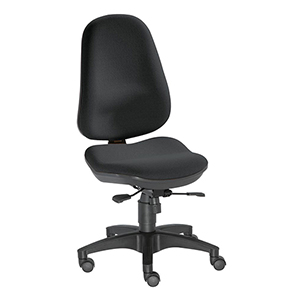 Bürostuhl, Schreibtischstuhl, Drehstuhl, Gr.M, Sitz-BxTxH 460x440x430-530 mm, Lehnenh. 560-610 mm, Punkt-Synchronm., Lendenwirbelstütze, Bandscheibensitz, Bezug schwarz