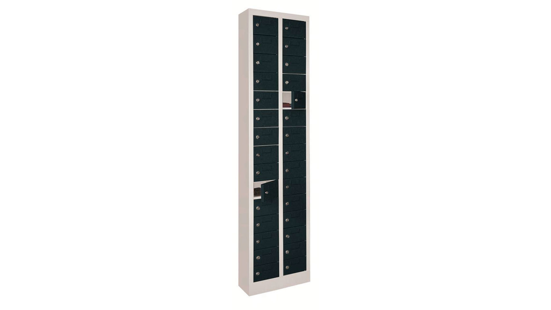 Schließfachschrank, Breite 46 cm, Höhe 195 cm, Tiefe 20 cm, 30 Fächer