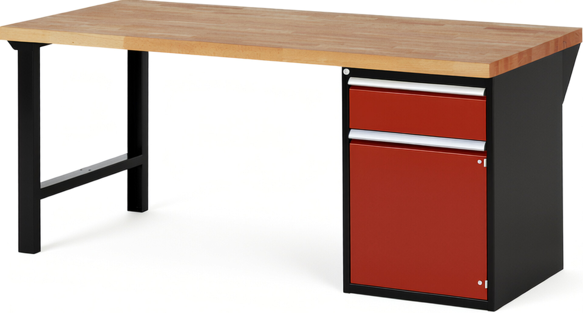 RAU Werkbank schwarz - rot - Breite 200 cm - Tiefe 90 cm - Höhe 89 cm - Buche-Massiv Arbeitsplatte 40 mm