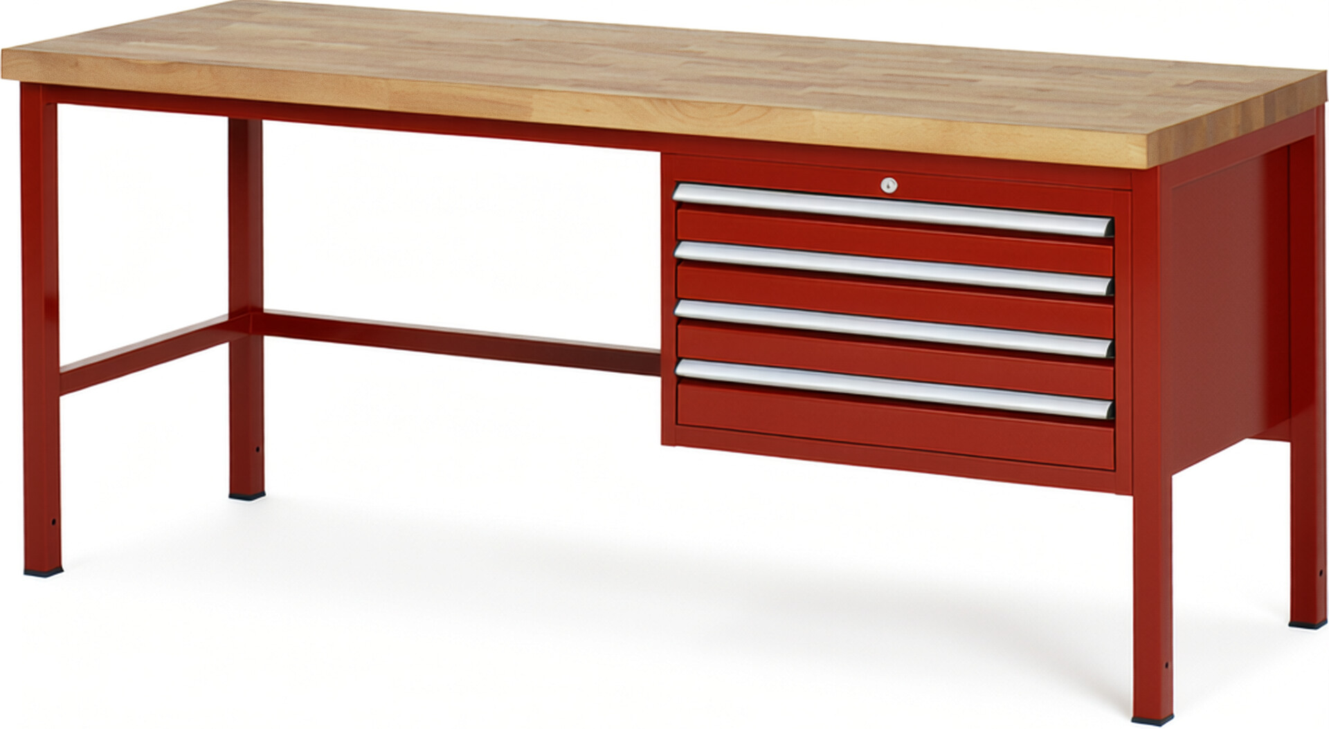 Werkbank Modell 8233 rot, BxTxH 2000x700x840 mm,  Buche-Massiv Arbeitsplatte 40 mm,  4 Schubladen mit  Vollauszug 100 % und  SoftClosing