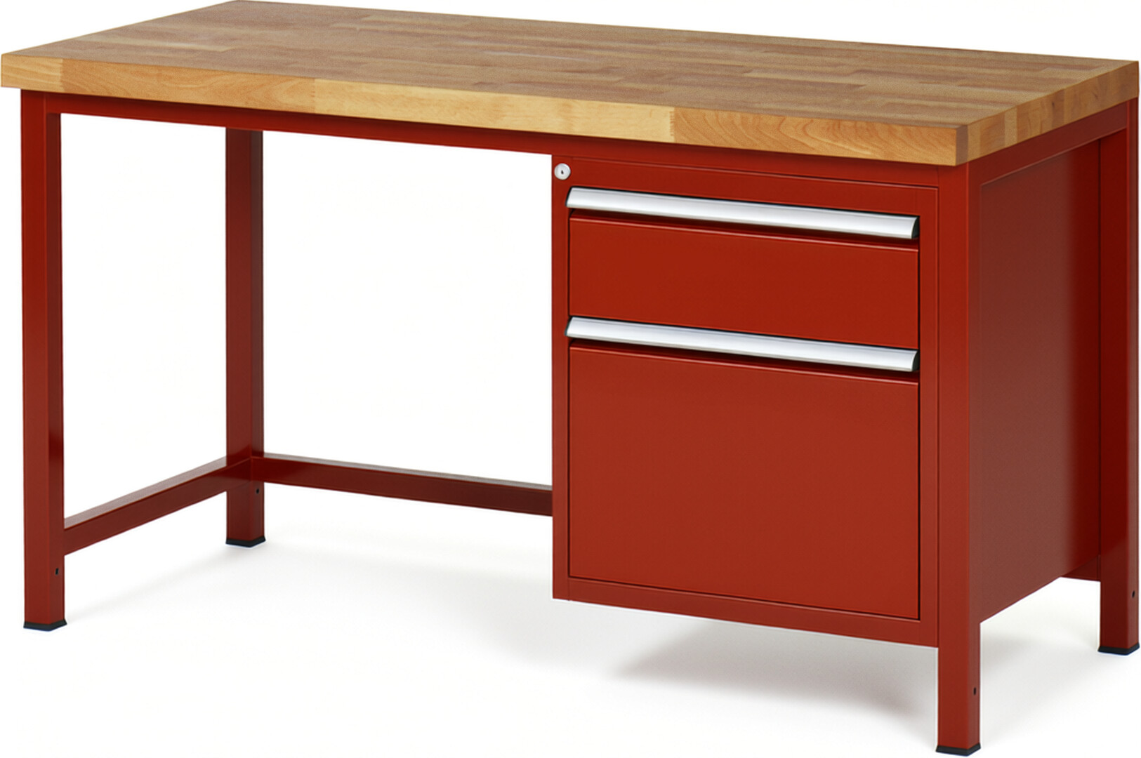 Werkbank Modell 8156 rot, BxTxH 1500x700x840-1040 mm,  Buche-Massiv Arbeitsplatte 40 mm,  2 Schubladen mit  Auszug 90 %