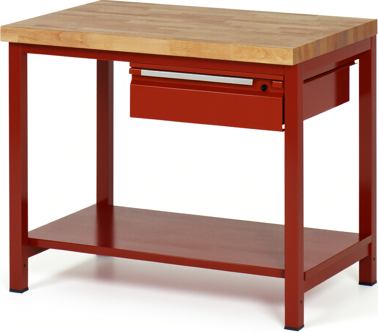 Werkbank - Modell 8001 BASIC rot, BxTxH 1000x700x840 mm,  Buche-Massiv Arbeitsplatte 40 mm,  1 Schublade mit  Auszug 90 %