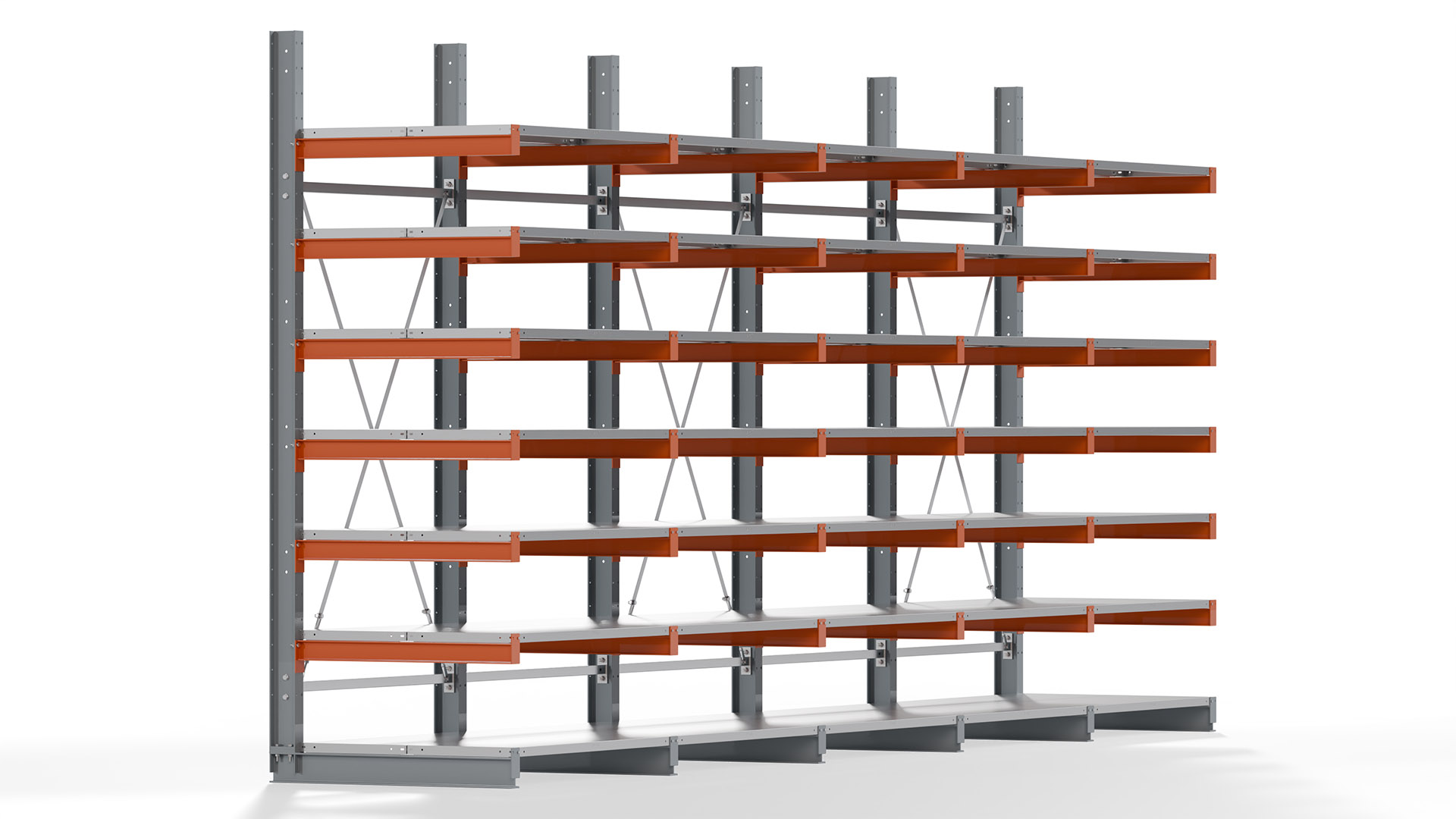 Kragarmregal KARL basic - lackiert - Breite: 640 cm - Höhe: 300 cm - Tiefe: 100 cm - Traglast je Kragarm: 450 kg - einseitig