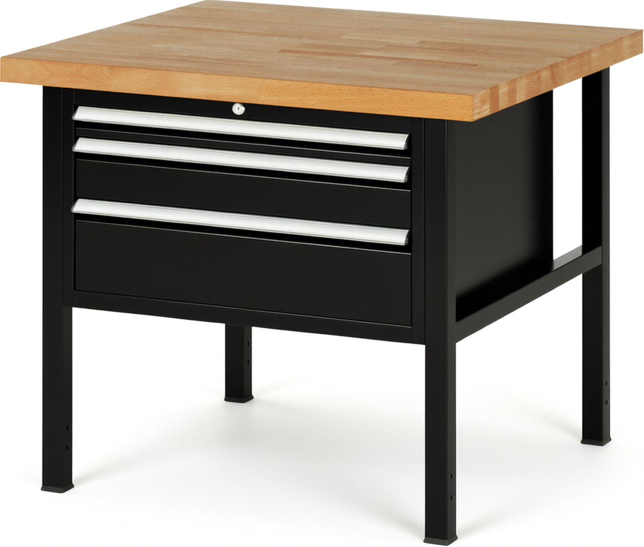Werkbank Modell 8226 schwarz, BxTxH 1000x900x840 mm,  Buche-Massiv Arbeitsplatte 40 mm,  3 Schubladen mit  Vollauszug 100 % und  SoftClosing