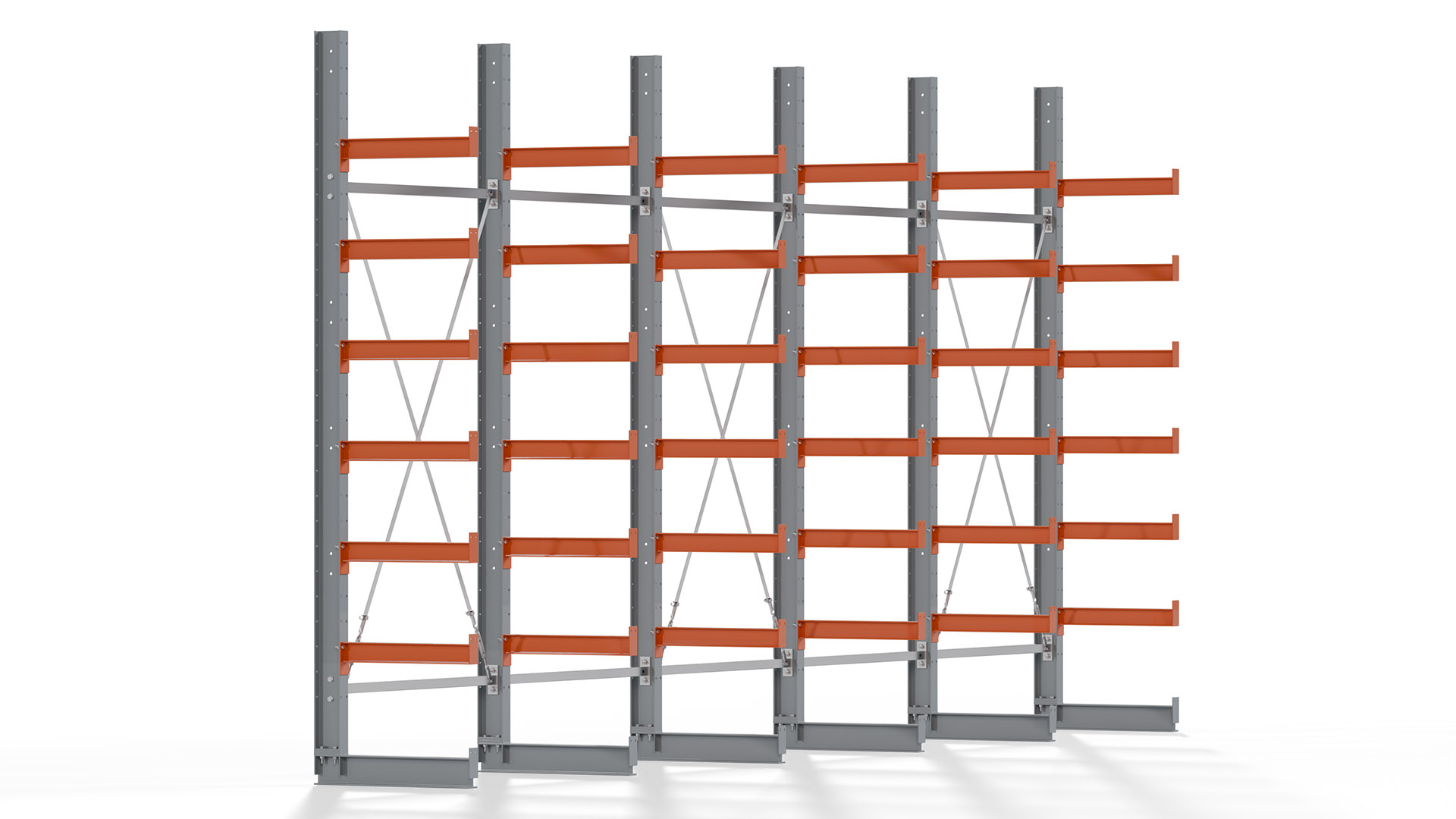 Kragarmregal KARL basic - lackiert - Breite: 640 cm - Höhe: 300 cm - Tiefe: 60 cm - Traglast je Kragarm: 730 kg - einseitig