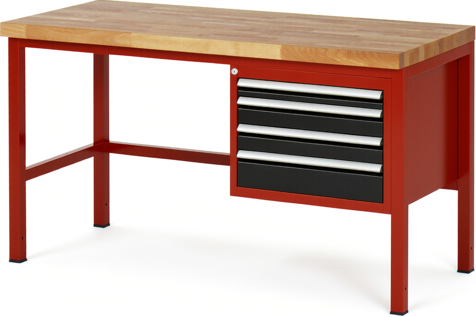 Werkbank Modell 8132 rot - schwarz, BxTxH 1500x700x840 mm,  Buche-Massiv Arbeitsplatte 40 mm,  4 Schubladen mit  Auszug 90 %