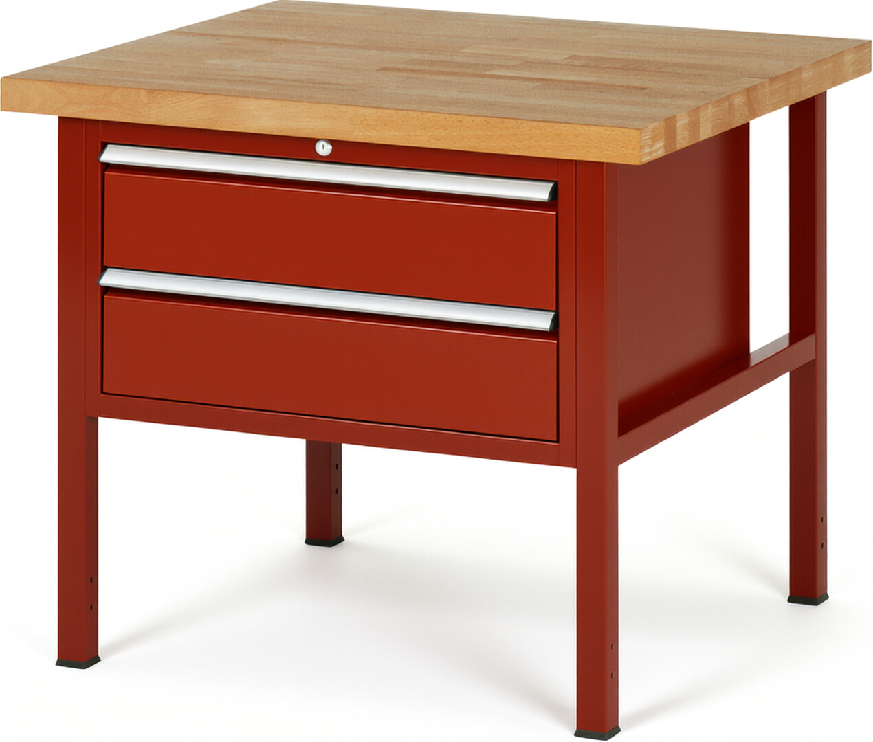 Werkbank Modell 8225 rot, BxTxH 1000x900x840-1040 mm,  Buche-Massiv Arbeitsplatte 40 mm,  2 Schubladen mit  Auszug 90 %