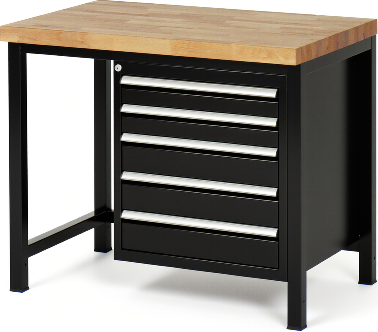 Werkbank Modell 8171 schwarz, BxTxH 1000x700x840-1040 mm,  Buche-Massiv Arbeitsplatte 40 mm,  5 Schubladen mit  Auszug 90 %