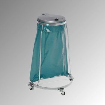 Müllsackständer - fahrbar - für 1 Kunststoffsack - 980 x 640 x 640 mm (HxBxT) - verzinkt - Deckel Kunststoff