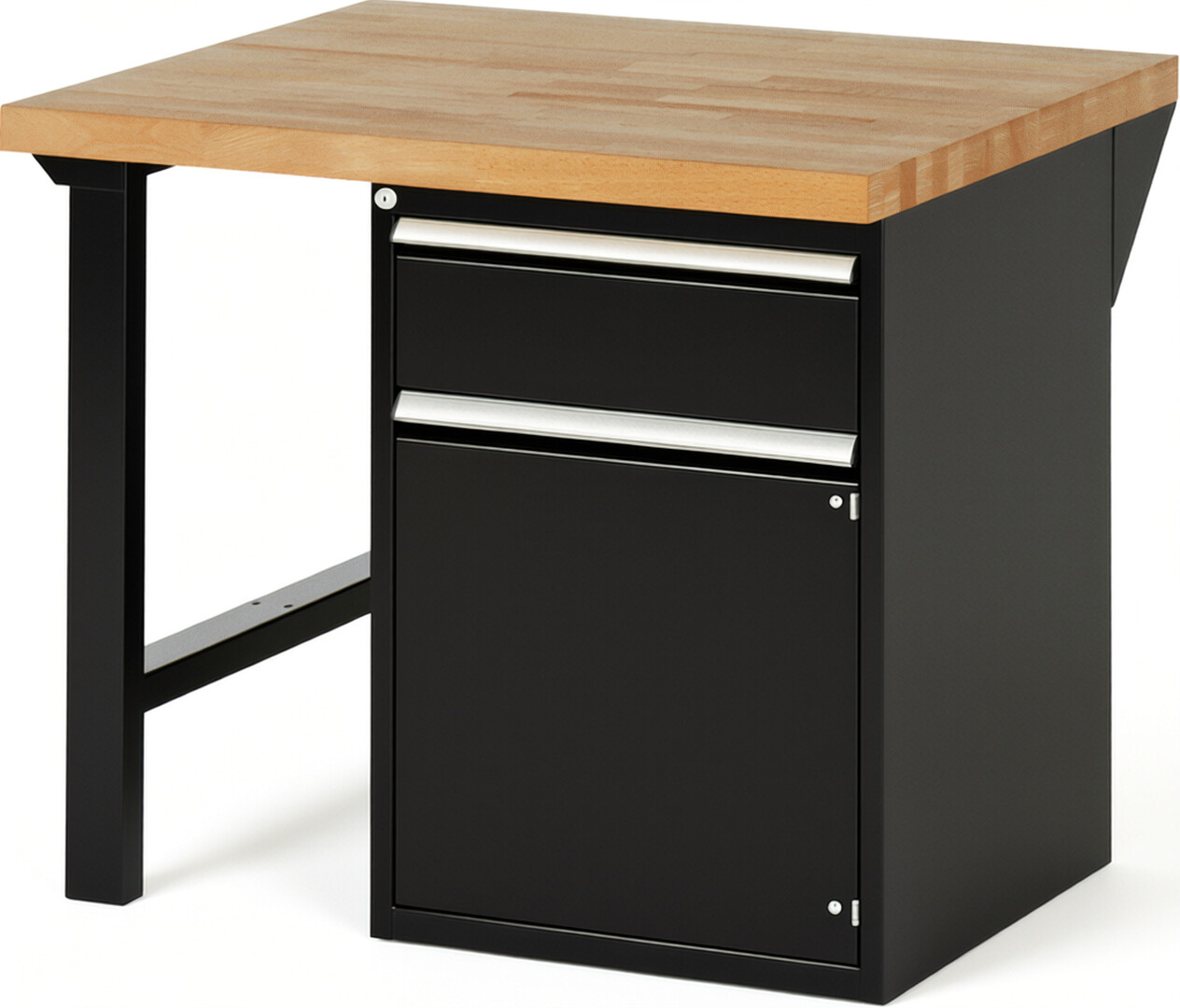 Werkbank Modell 7502 schwarz, BxTxH 1000x900x890 mm,  Buche-Massiv Arbeitsplatte 40 mm,  1 Schublade mit  Vollauszug 100 % und  SoftClosing