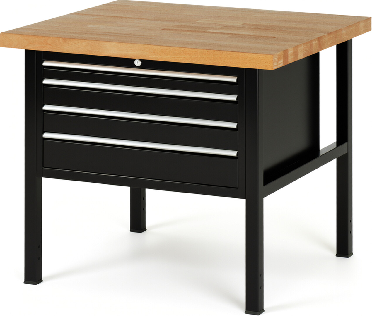Werkbank Modell 8232 schwarz, BxTxH 1000x900x840 mm,  Buche-Massiv Arbeitsplatte 40 mm,  4 Schubladen mit  Vollauszug 100 % und  SoftClosing
