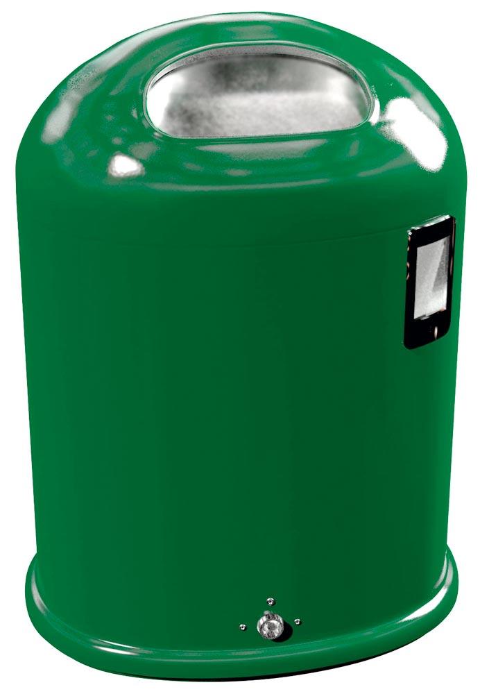 Ovaler Abfallbehälter mit Federklappe - mit Ascher - 45 l - Pfosten- oder Wandmontage - moosgrün