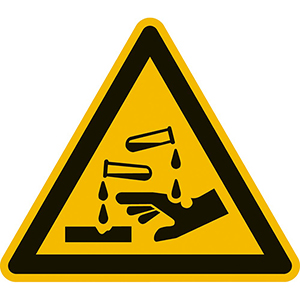 Warnschild, Warnung vor ätzenden Stoffen