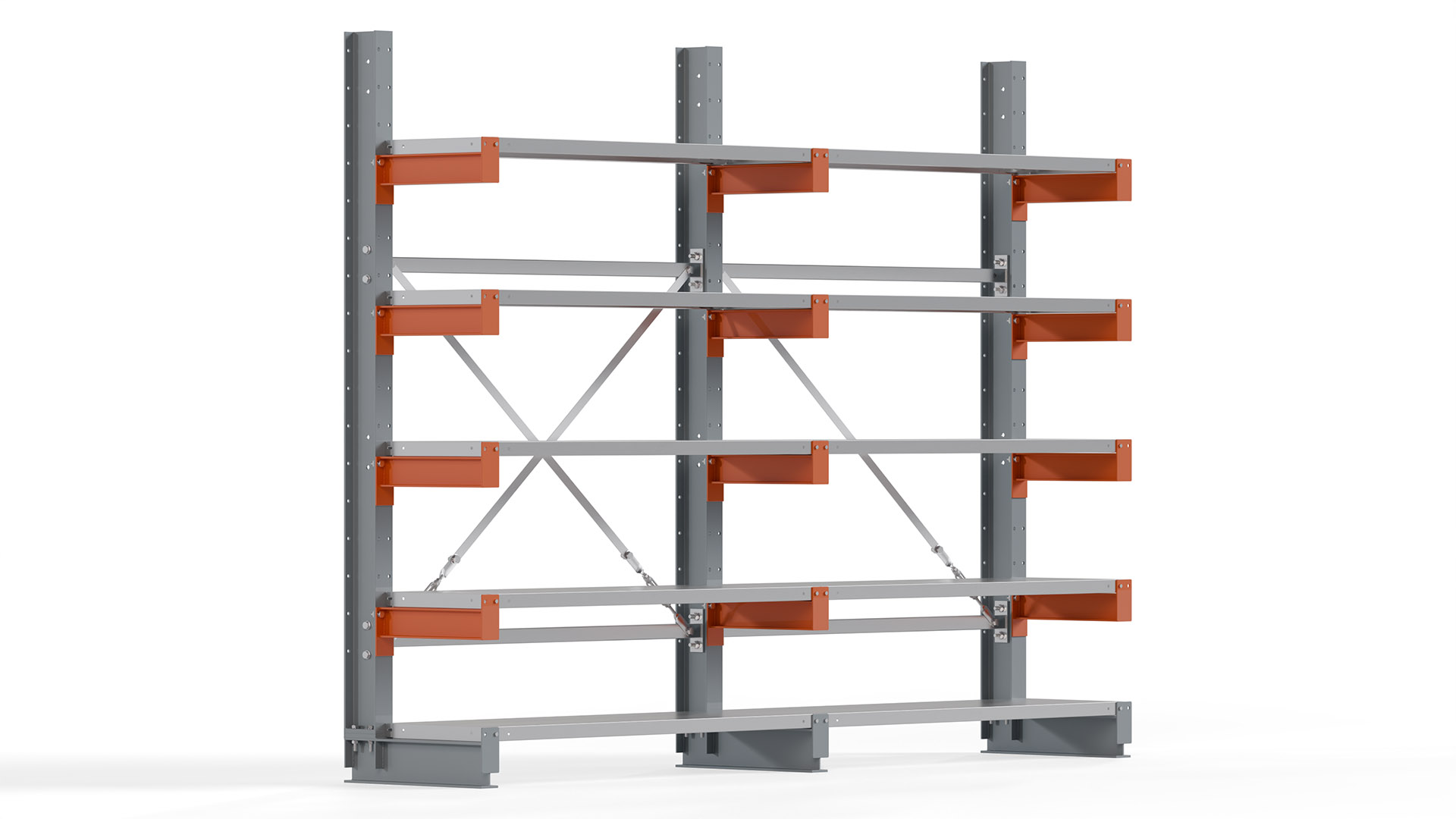 Kragarmregal KARL basic - lackiert - Breite: 256 cm - Höhe: 200 cm - Tiefe: 40 cm - Traglast je Kragarm: 1100 kg - einseitig