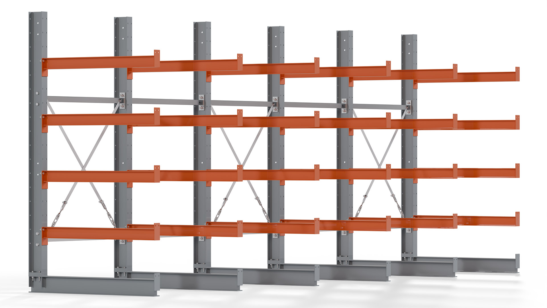 Kragarmregal KARL basic - lackiert - Breite: 500 cm - Höhe: 200 cm - Tiefe: 100 cm - Traglast je Kragarm: 450 kg - einseitig