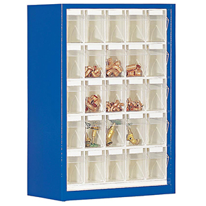 Kleinteilemagazin - Hängeschrank, BxTxH 665x250x910 mm, 25 Kästen, 25xGr. 5, RAL 5010 enzianblau