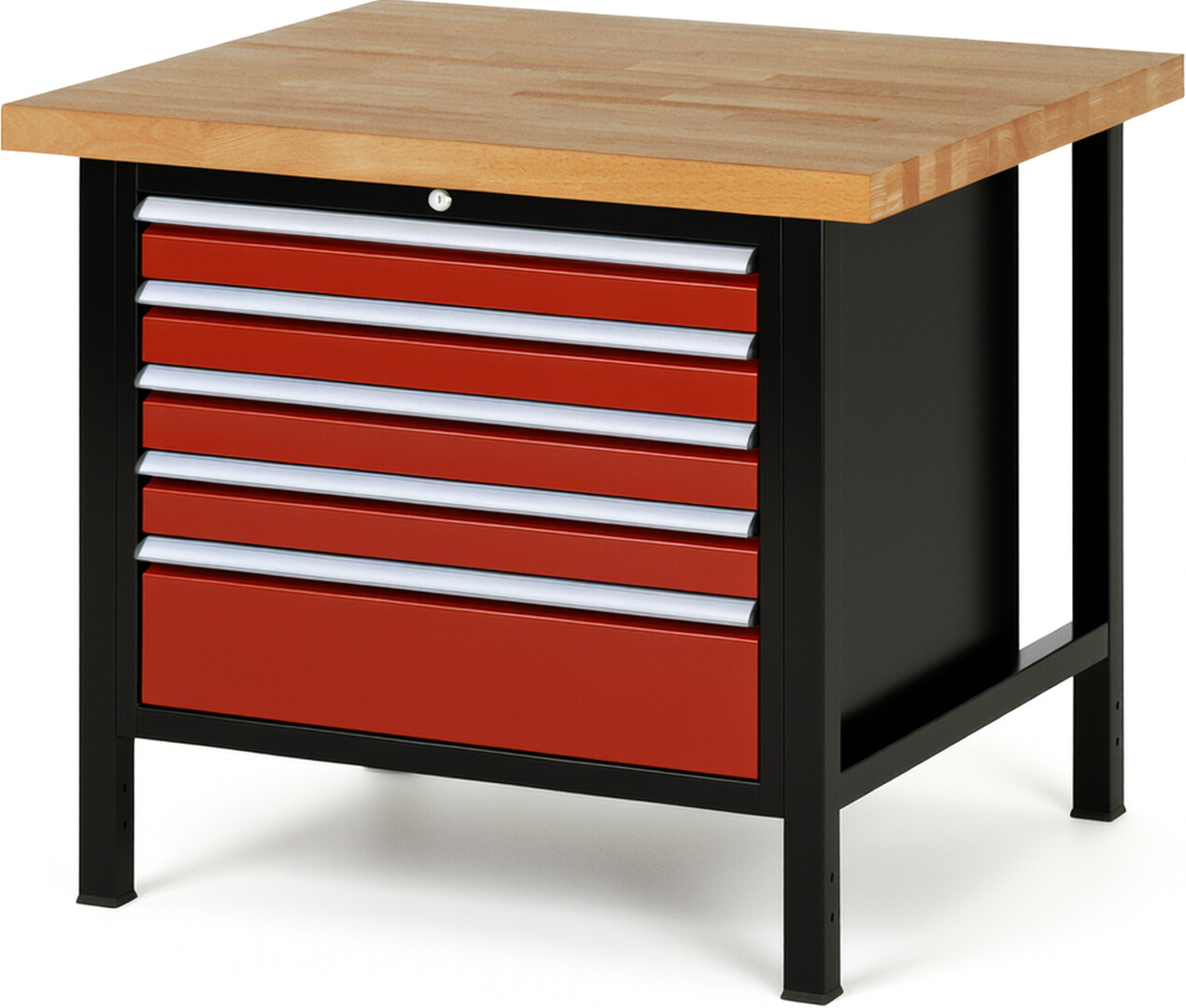 RAU Werkbank schwarz - rot - Breite 100 cm - Tiefe 90 cm - Höhe 104 cm - Buche-Massiv Arbeitsplatte 40 mm