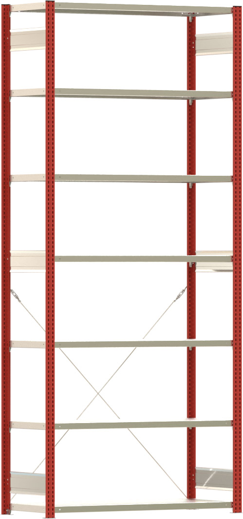 Fachbodenregal BERT - Breite: 128,5 cm - Tiefe: 50 cm - Höhe: 300 cm - 7 Böden - Grundregal