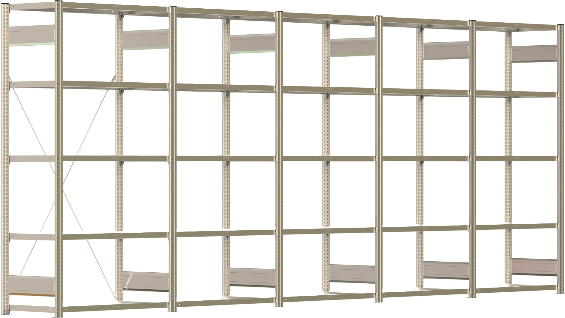 Fachbodenregal BERT - Breite: 502,5 cm - Tiefe: 50 cm - Höhe: 200 cm - 25 Böden - Regalreihe