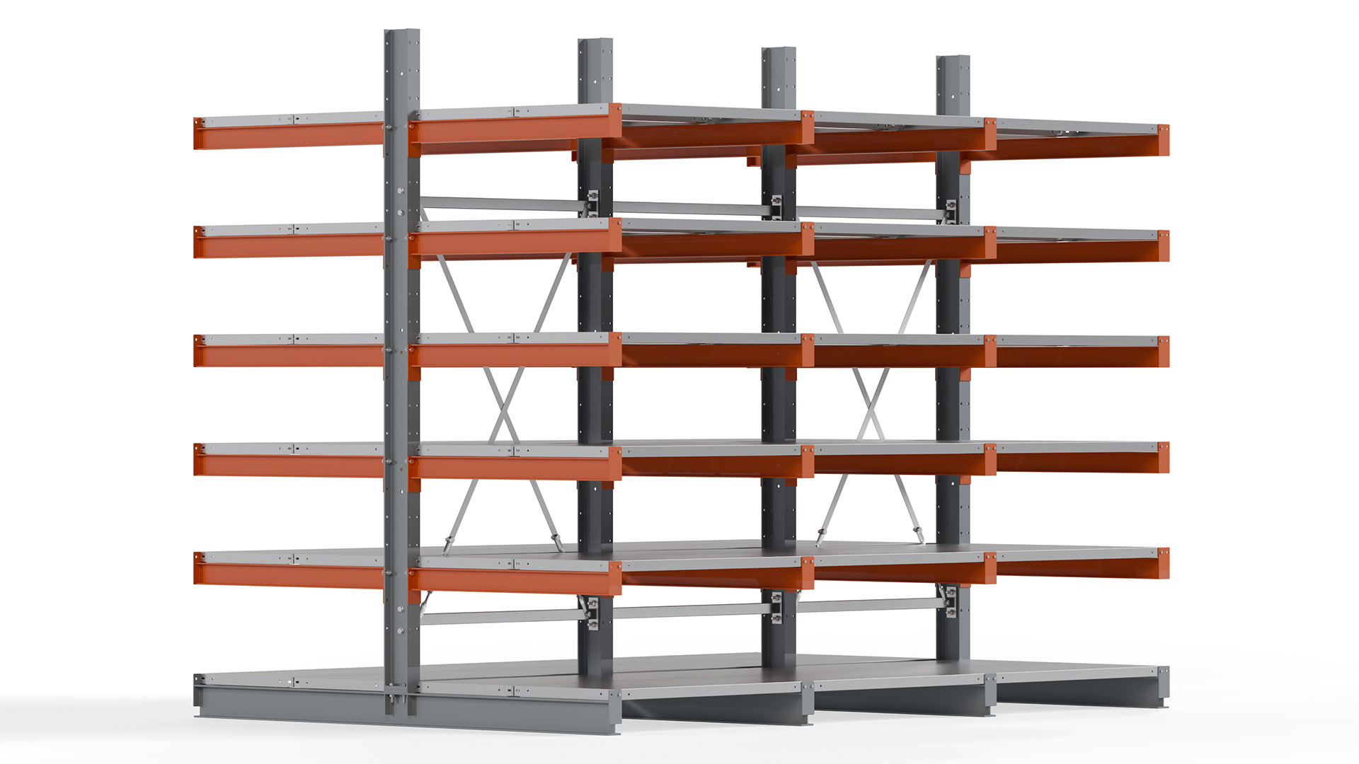 Kragarmregal KARL basic - lackiert - Breite: 300 cm - Höhe: 250 cm - Tiefe: 100 cm - Traglast je Kragarm: 450 kg - beidseitig