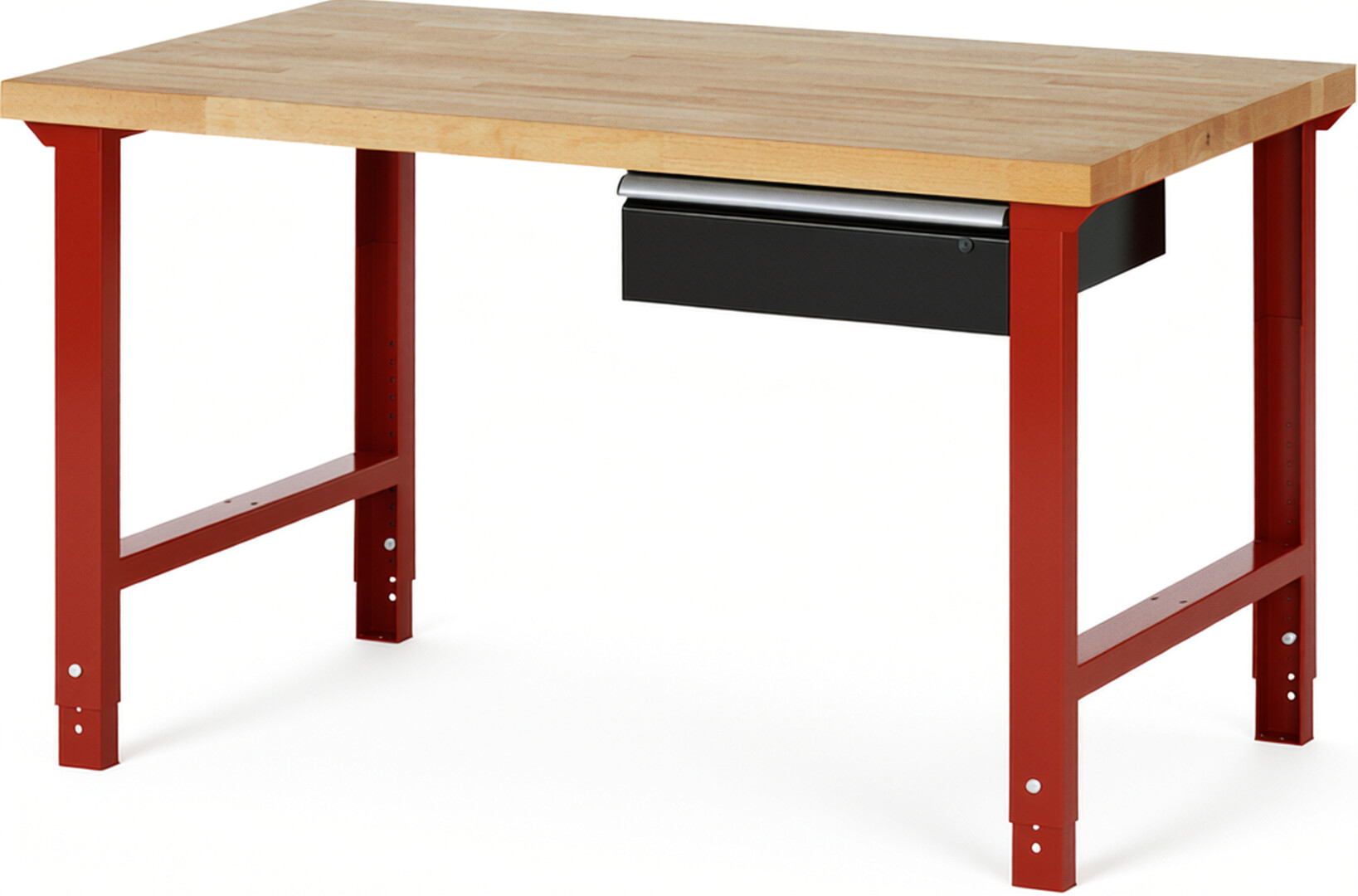 Werkbank Modell 7001 rot - schwarz, BxTxH 1500x900x790-1140 mm,  Buche-Massiv Arbeitsplatte 40 mm,  1 Schublade mit  Auszug 90 %