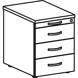 Rollcontainer, BxTxH 438x800x565 mm, 1 Utensilienschub, 3 Stahlschubladen, Schloss, ahorn