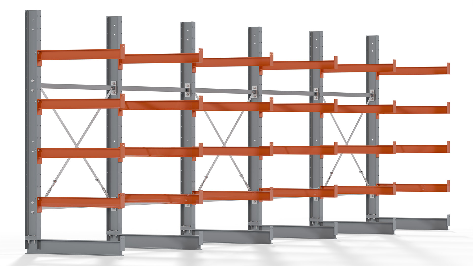 Kragarmregal KARL basic - lackiert - Breite: 640 cm - Höhe: 200 cm - Tiefe: 80 cm - Traglast je Kragarm: 550 kg - einseitig