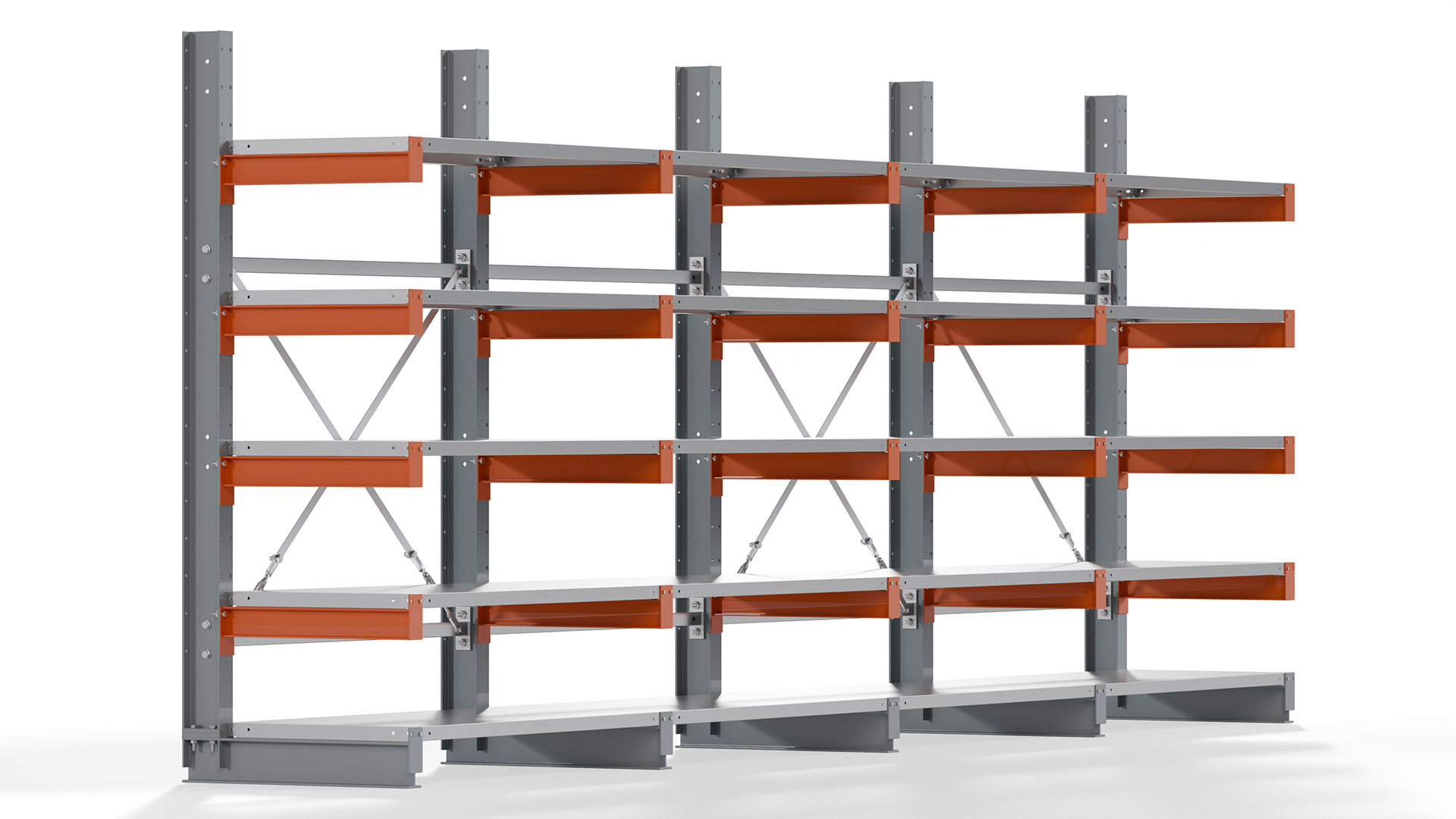 Kragarmregal KARL basic - lackiert - Breite: 512 cm - Höhe: 200 cm - Tiefe: 60 cm - Traglast je Kragarm: 730 kg - einseitig