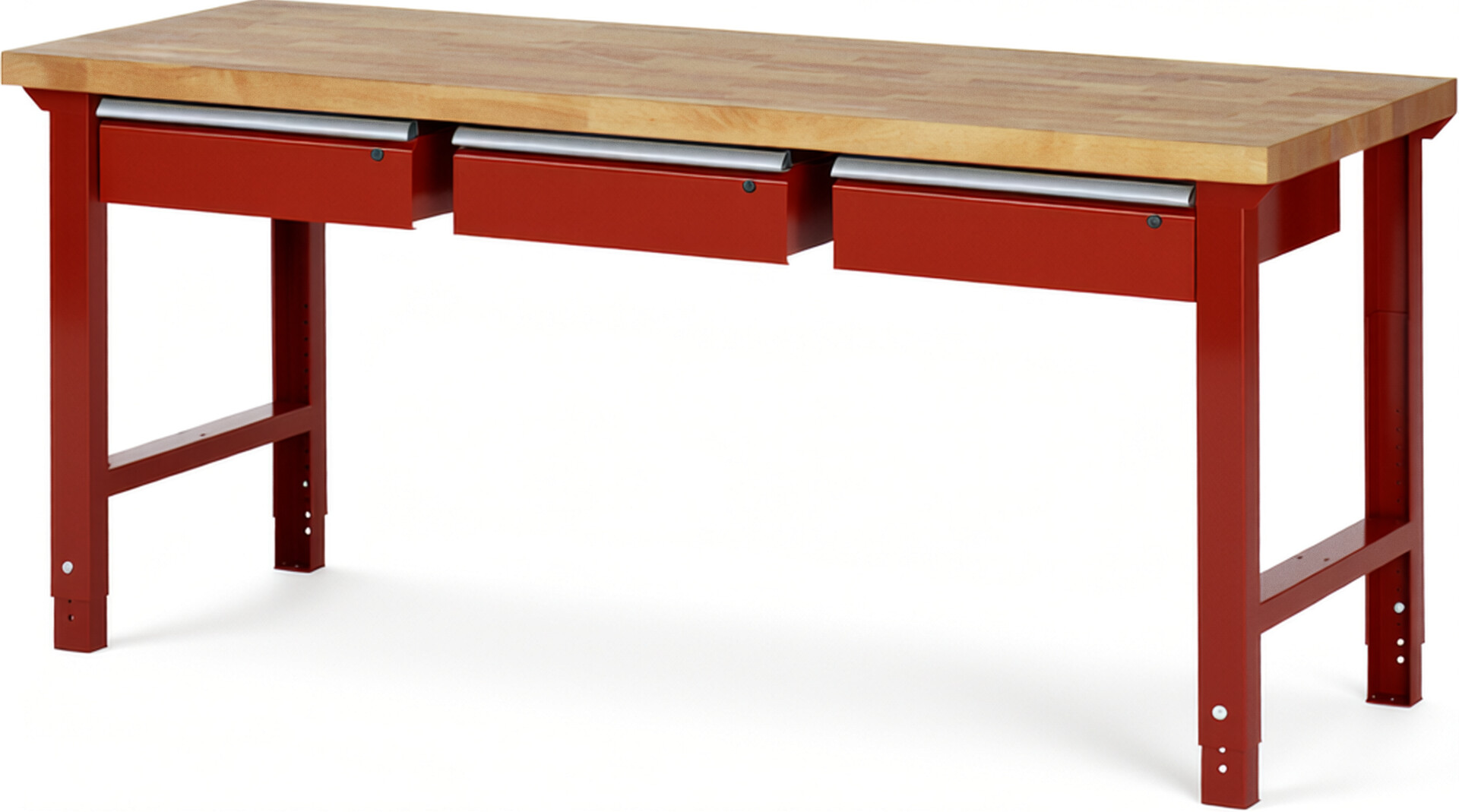 Werkbank Modell 7003 rot, BxTxH 2000x700x790-1140 mm,  Buche-Massiv Arbeitsplatte 40 mm,  3 Schubladen mit  Auszug 90 %