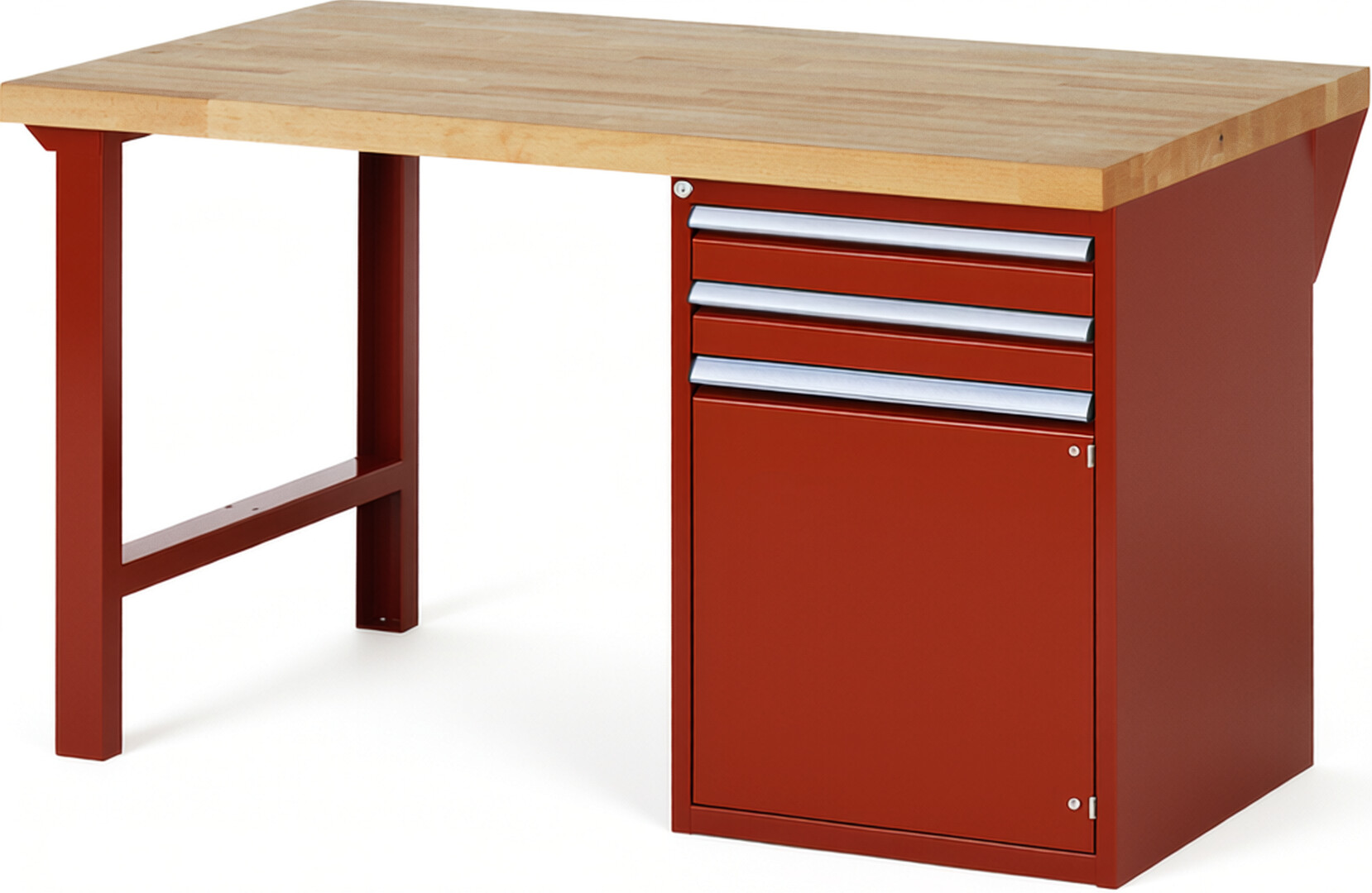 Werkbank Modell 7503 rot, BxTxH 1500x900x890 mm,  Buche-Massiv Arbeitsplatte 40 mm,  2 Schubladen mit  Auszug 90 %