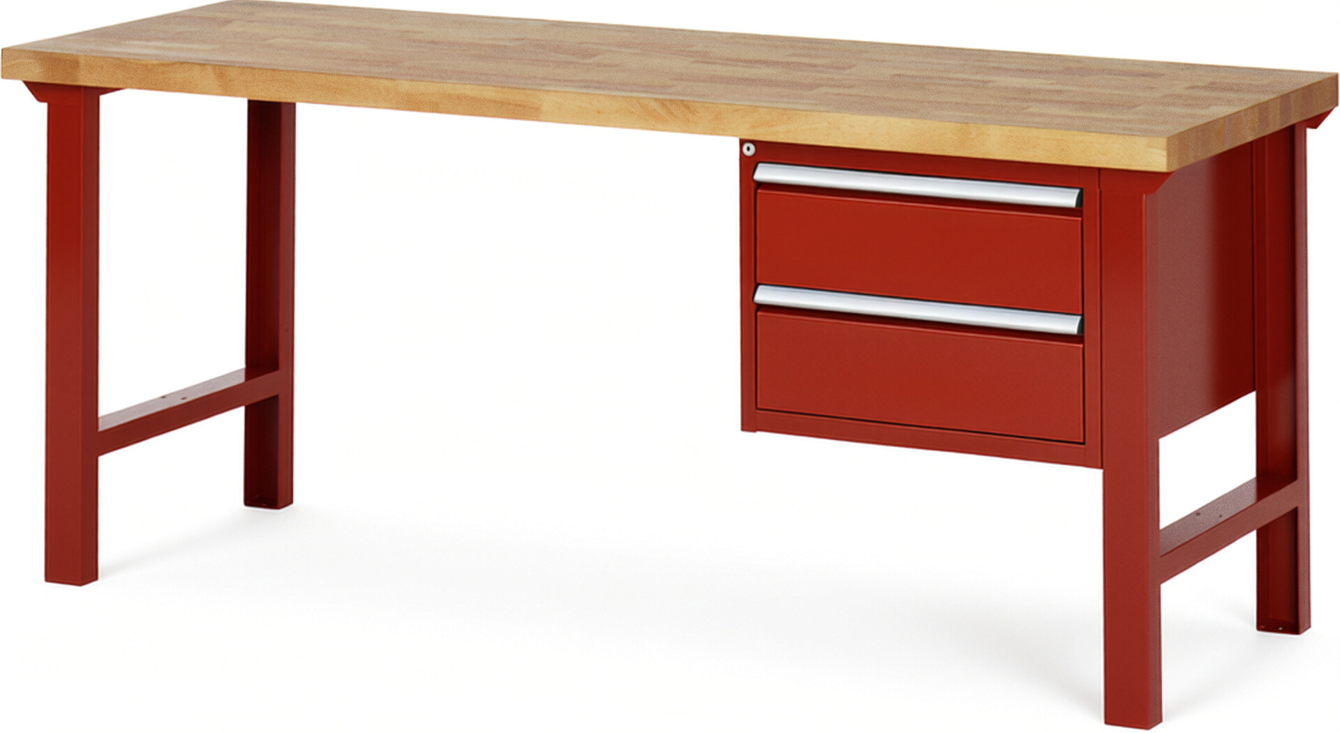 Werkbank Modell 7125 rot, BxTxH 2000x700x840 mm,  Buche-Massiv Arbeitsplatte 40 mm,  2 Schubladen mit  Auszug 90 %