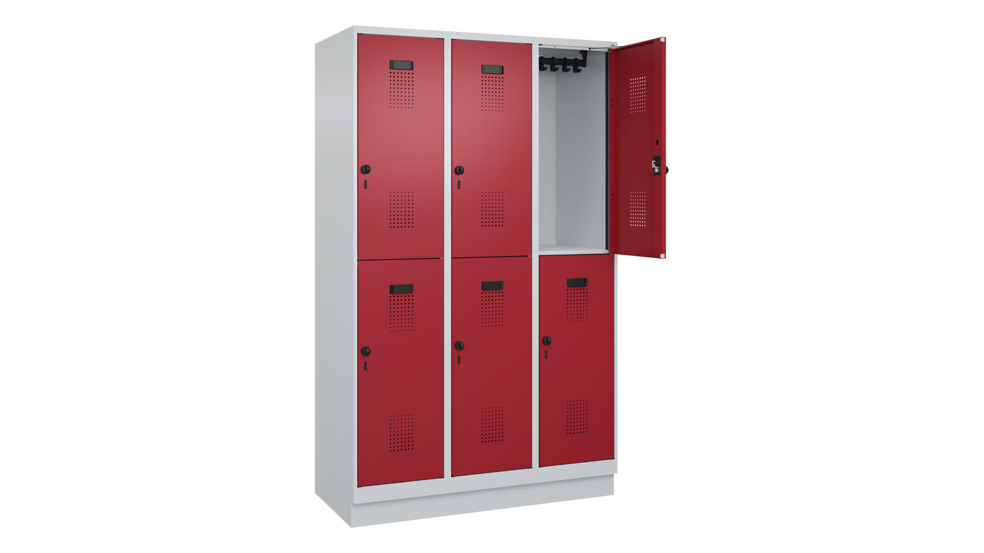 Garderobenspind doppelstöckig, Breite 120 cm, Höhe 195 cm, Tiefe 50 cm, 6 Fächer