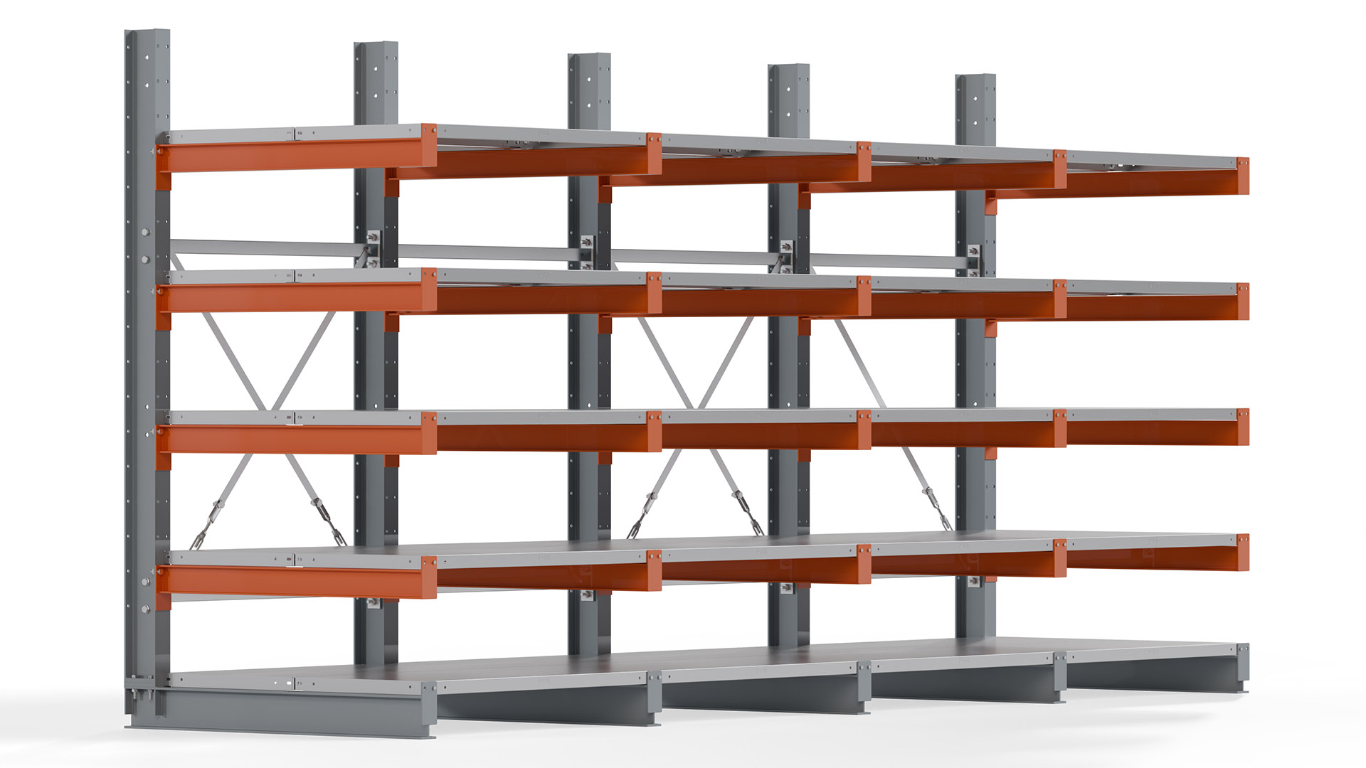 Kragarmregal KARL basic - lackiert - Breite: 400 cm - Höhe: 200 cm - Tiefe: 100 cm - Traglast je Kragarm: 450 kg - einseitig