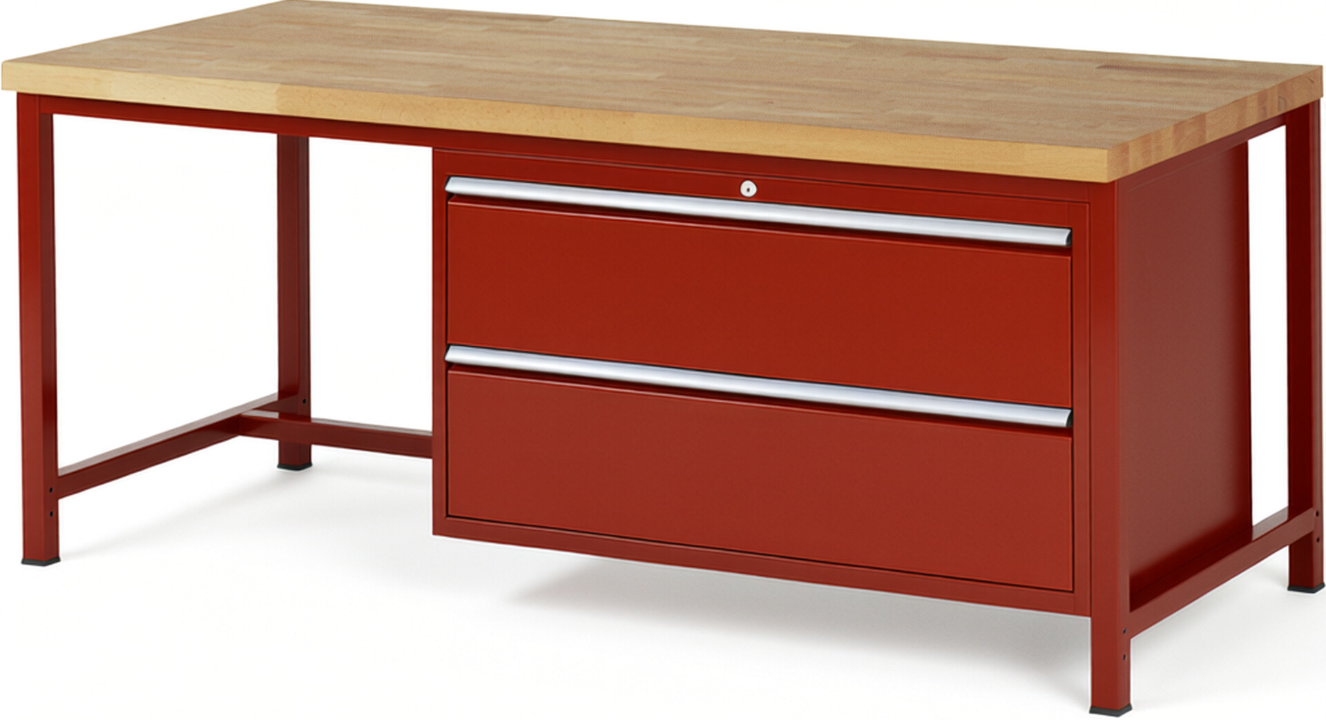 Werkbank Modell 8355 rot, BxTxH 2000x900x840 mm,  Buche-Massiv Arbeitsplatte 40 mm,  2 Schubladen mit  Vollauszug 100 % und  SoftClosing