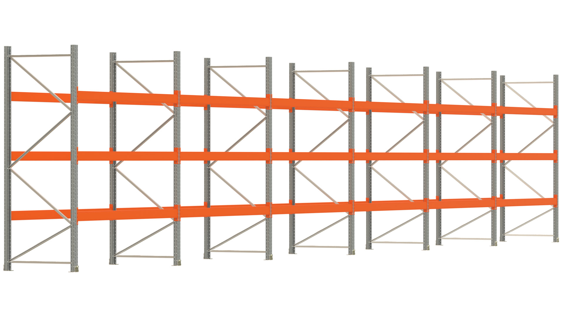 Palettenregal ARTUS - Breite 1679,5 cm - Höhe 300 cm - Tiefe 110 cm - Fachlast 3000 kg - 72 Palettenstellplätze