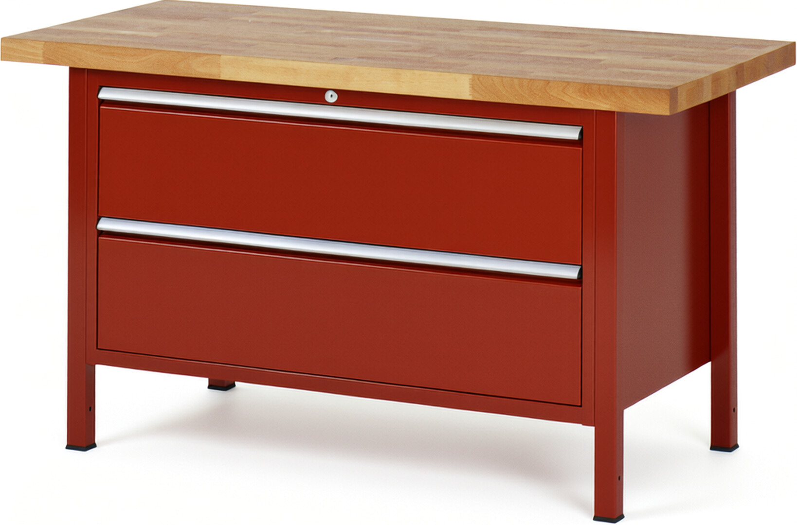 Werkbank Modell 8355 rot, BxTxH 1500x700x840-1040 mm,  Buche-Massiv Arbeitsplatte 40 mm,  2 Schubladen mit  Vollauszug 100 % und  SoftClosing