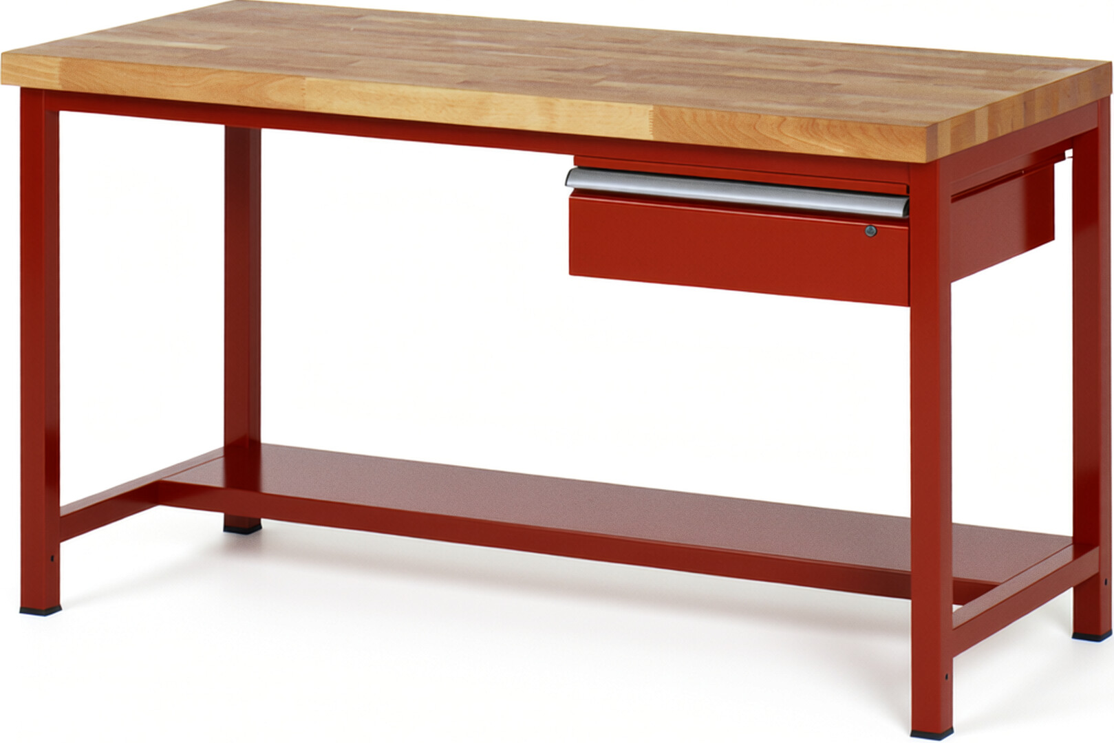 Werkbank Modell 8001 rot, BxTxH 1500x700x840 mm,  Buche-Massiv Arbeitsplatte 40 mm,  1 Schublade mit  Auszug 90 %