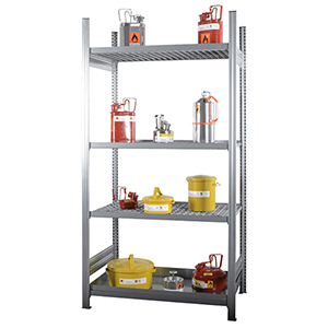 Kleingebinderegal mit 1x30 l Fachwannen und 3 Gitterrostböden