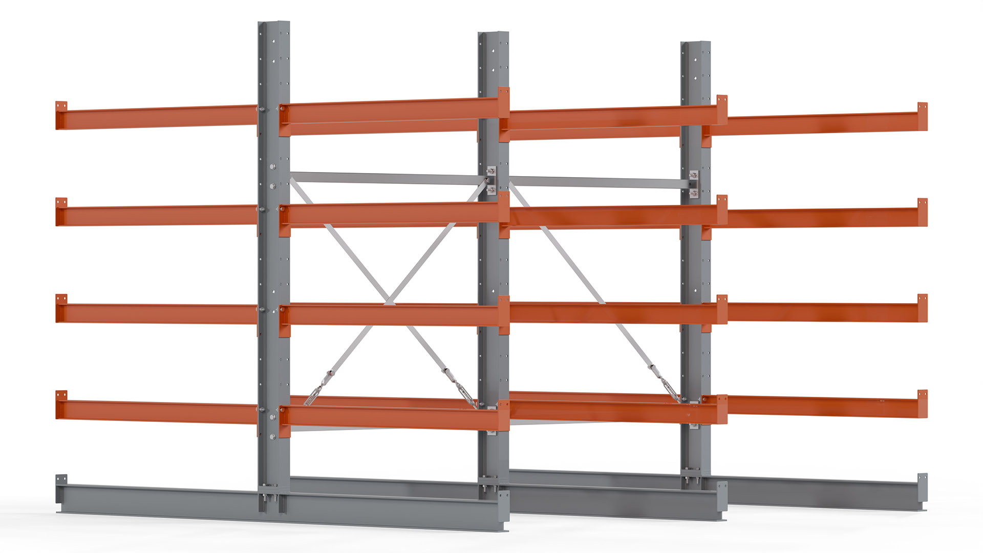 Kragarmregal KARL basic - lackiert - Breite: 256 cm - Höhe: 200 cm - Tiefe: 120 cm - Traglast je Kragarm: 370 kg - beidseitig