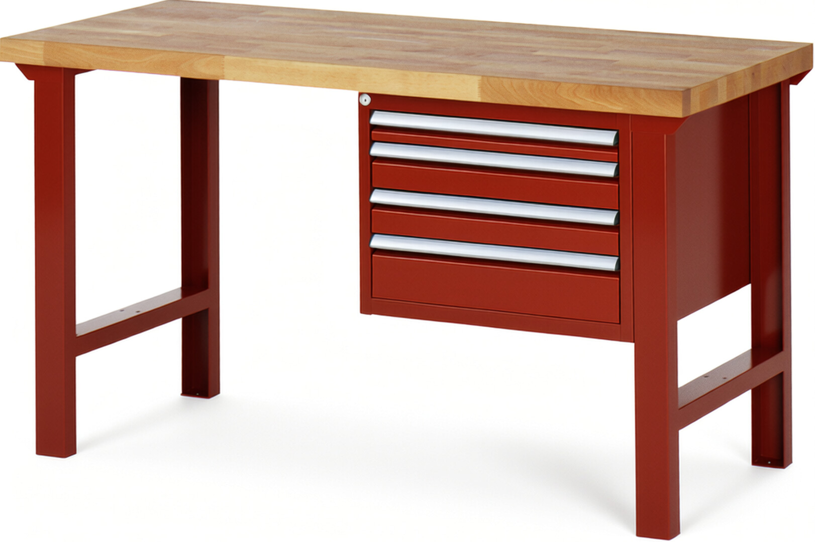 Werkbank Modell 7132 rot, BxTxH 1500x700x840 mm,  Buche-Massiv Arbeitsplatte 40 mm,  4 Schubladen mit  Auszug 90 %