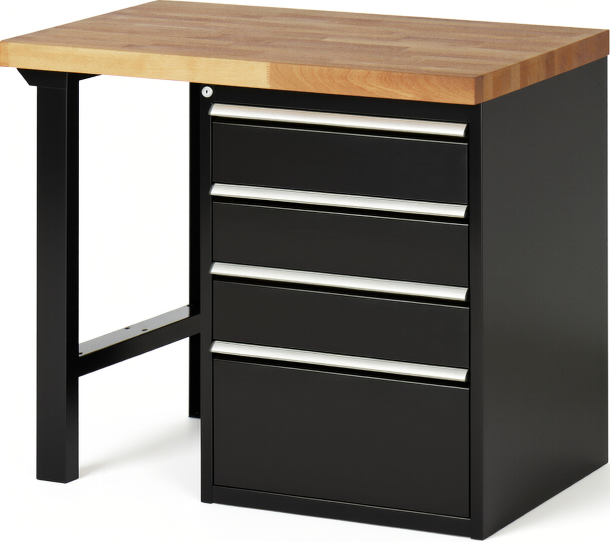 Werkbank Modell 7510 schwarz, BxTxH 1000x700x890 mm,  Buche-Massiv Arbeitsplatte 40 mm,  4 Schubladen mit  Auszug 90 %