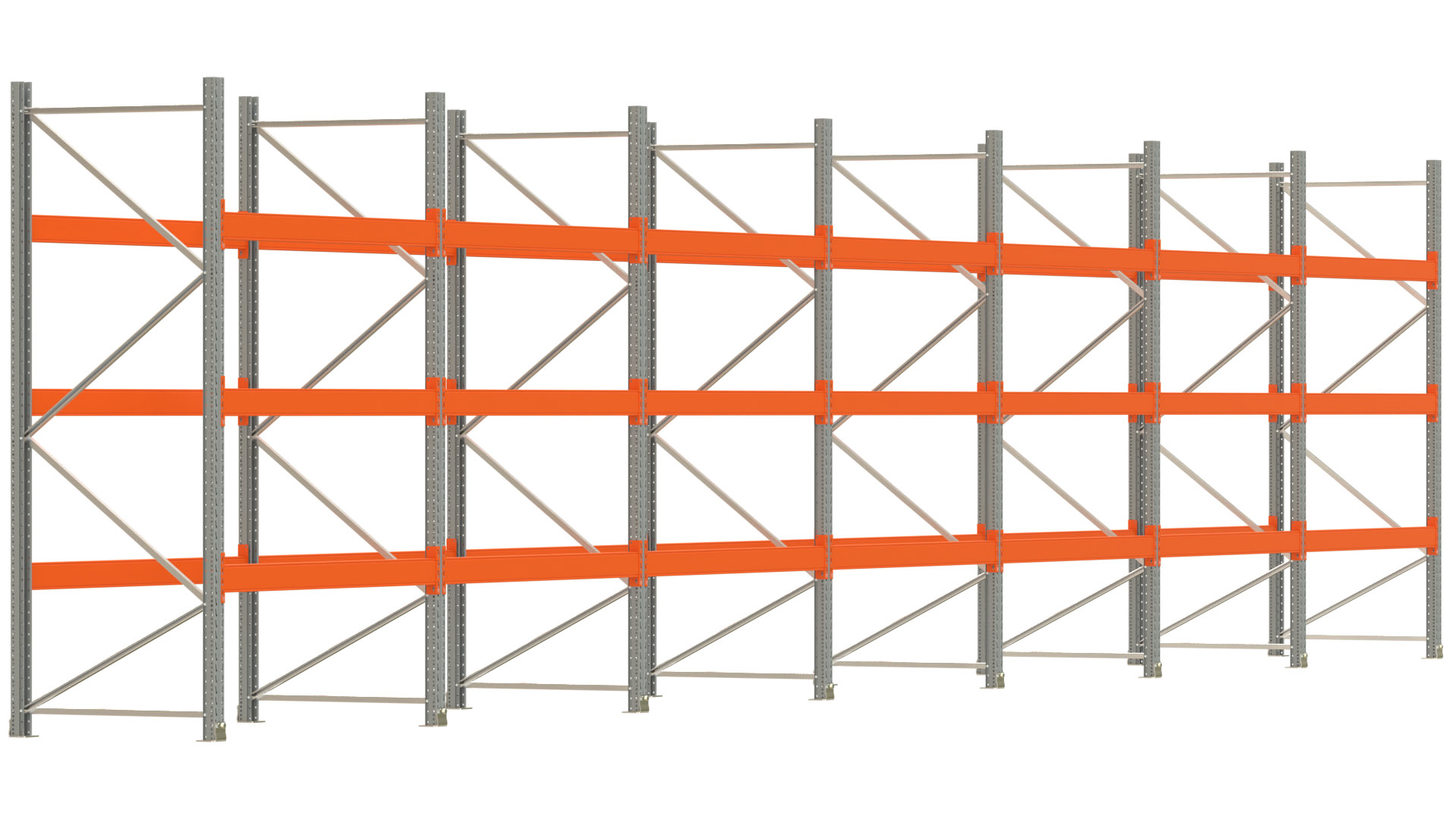 Palettenregal ARTUS - Breite 1398 cm - Höhe 300 cm - Tiefe 110 cm - Fachlast 2000 kg - 56 Palettenstellplätze