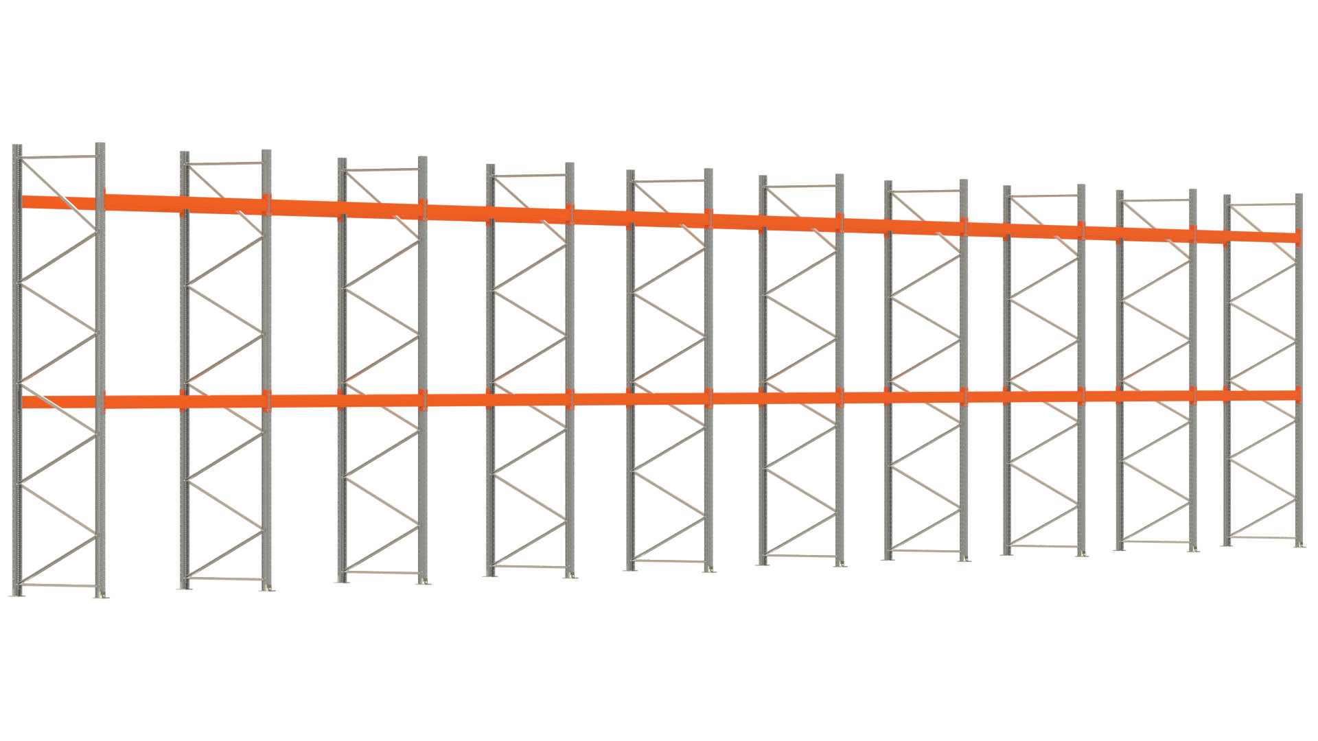 Palettenregal ARTUS - Breite 2515 cm - Höhe 450 cm - Tiefe 110 cm - Fachlast 3000 kg - 81 Palettenstellplätze