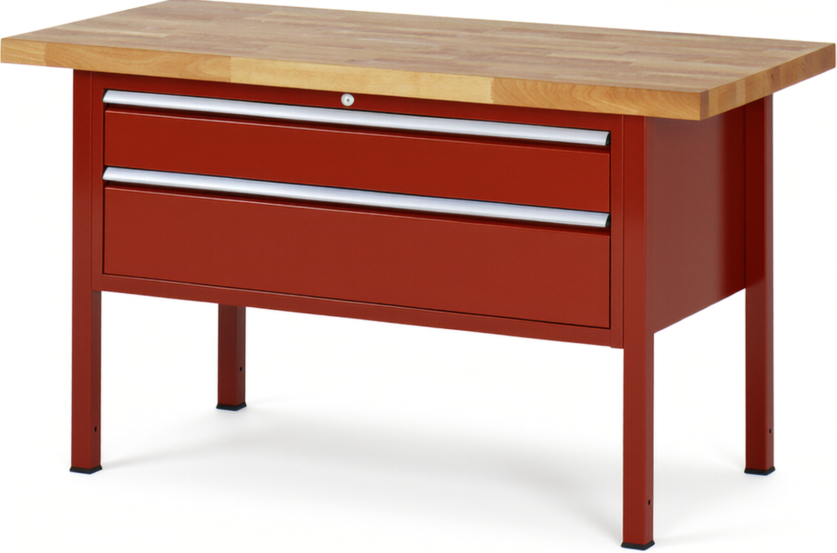 Werkbank Modell 8323 rot, BxTxH 1500x700x840-1040 mm,  Buche-Massiv Arbeitsplatte 40 mm,  2 Schubladen mit  Vollauszug 100 % und  SoftClosing