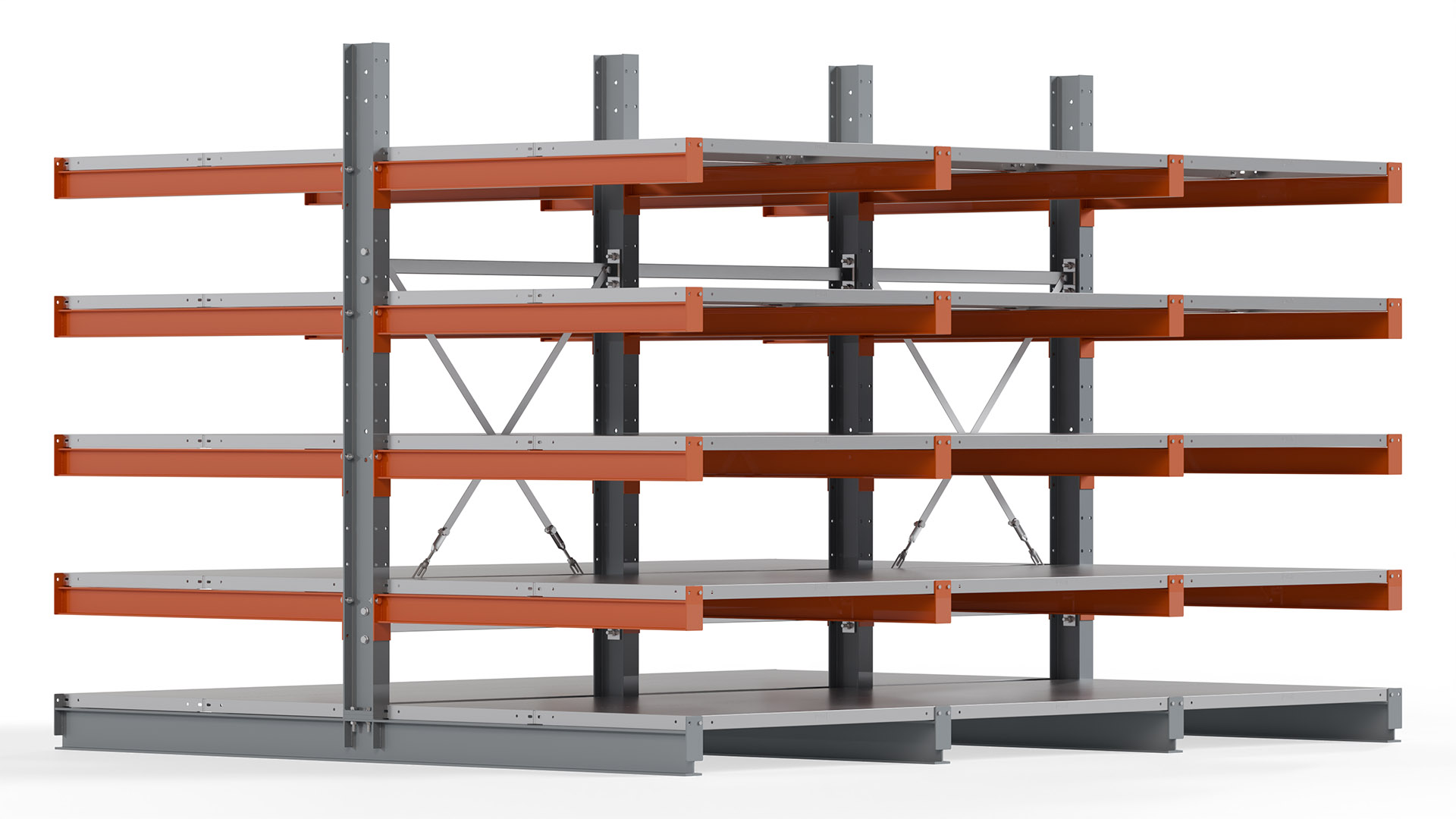 Kragarmregal KARL basic - lackiert - Breite: 300 cm - Höhe: 200 cm - Tiefe: 120 cm - Traglast je Kragarm: 370 kg - beidseitig